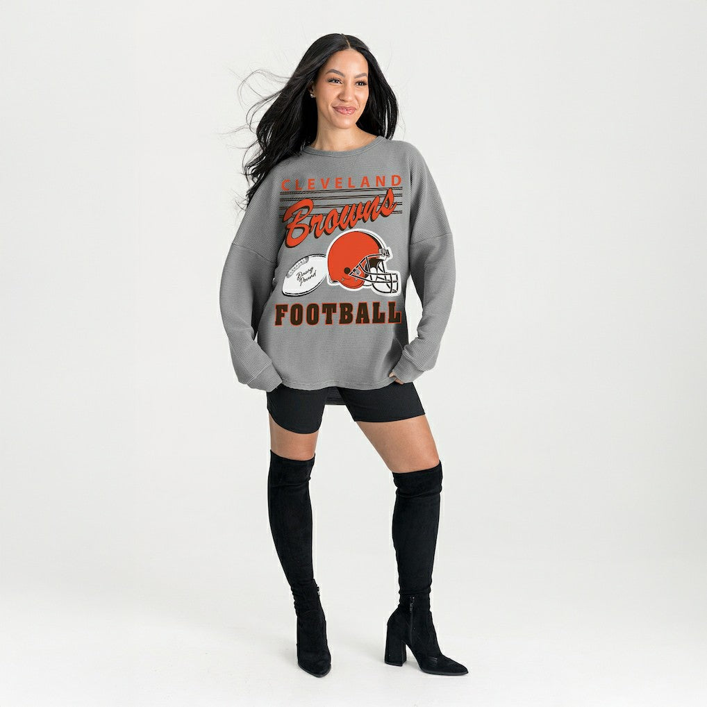 Cleveland Browns Gameday Couture Women's Oversized Sweet Victory Corded Sweatshirt Gray - NFL