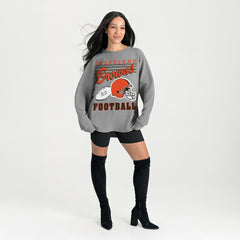 Cleveland Browns Gameday Couture Women's Oversized Sweet Victory Corded Sweatshirt Gray - NFL