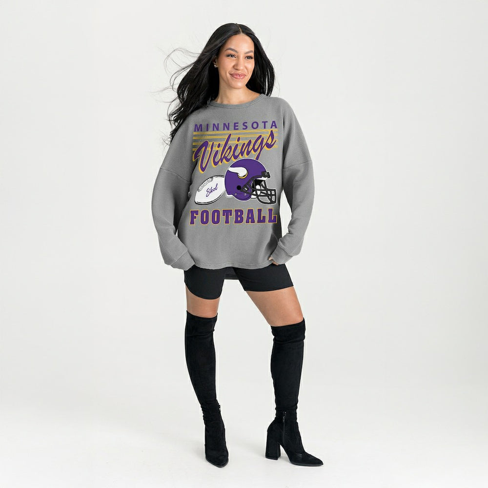 Minnesota Vikings Gameday Couture Women's Oversized Sweet Victory Corded Sweatshirt Gray - NFL