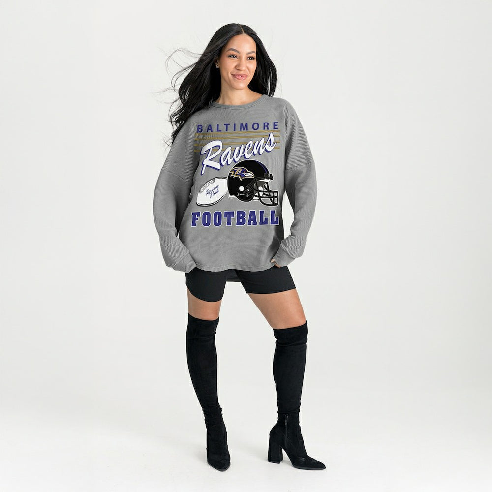 Baltimore Ravens Gameday Couture Women's Oversized Sweet Victory Corded Sweatshirt Gray - NFL