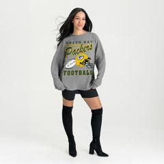 Green Bay Packers Gameday Couture Women's Oversized Sweet Victory Corded Sweatshirt Gray - NFL