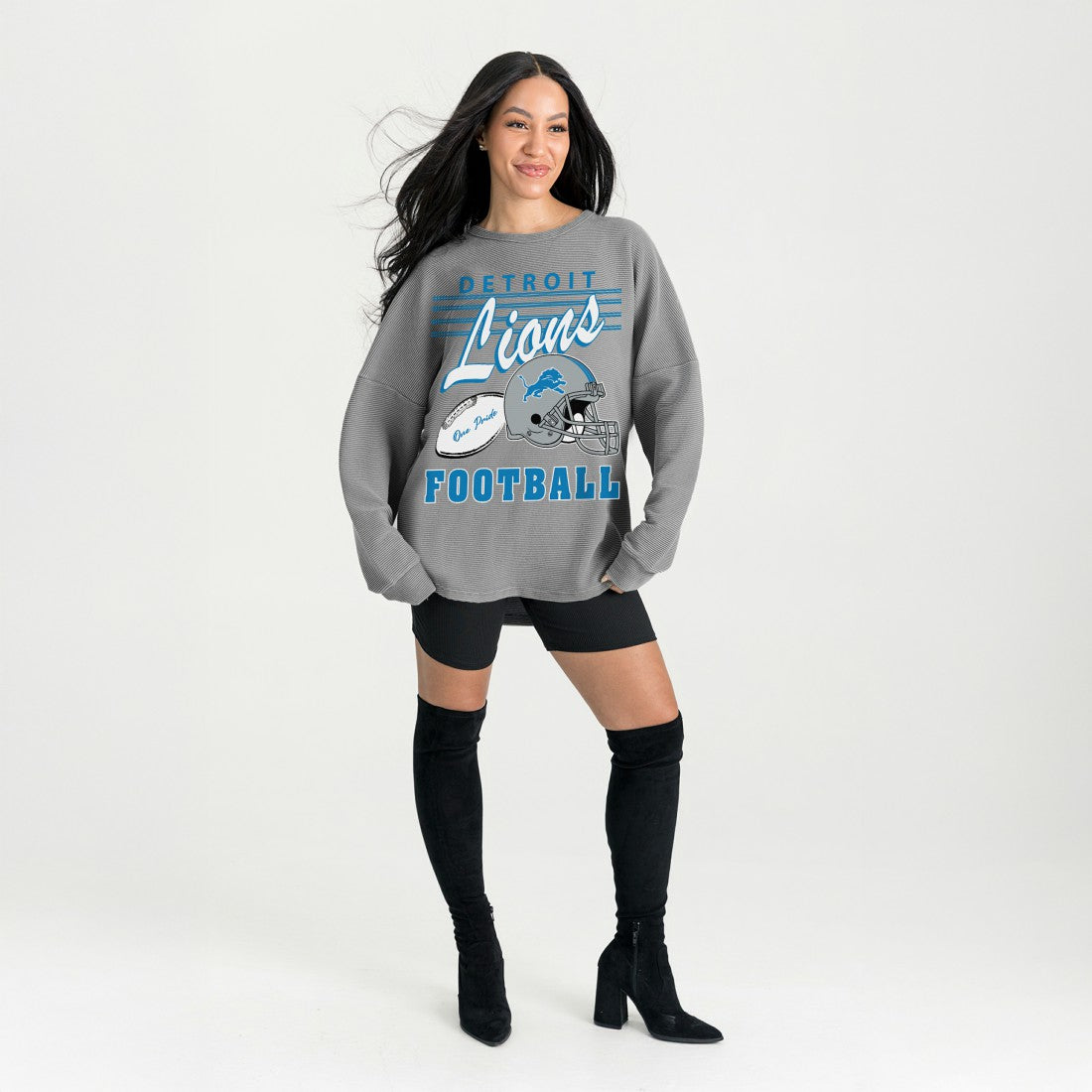 Detroit Lions Gameday Couture Women's Oversized Sweet Victory Corded Sweatshirt Gray - NFL