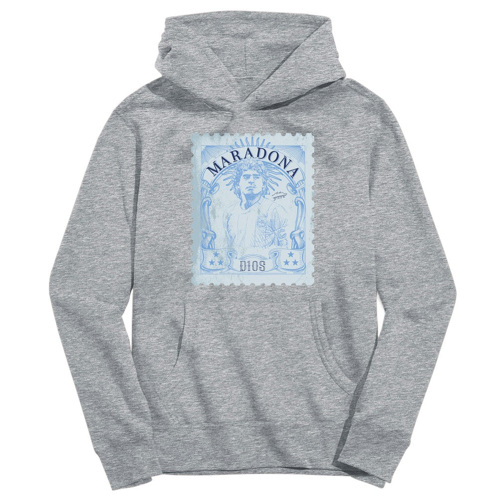 Diego Maradona Argentina National Team Vive La Fete Youth Vintage Stamp Pullover Hoodie - Gray