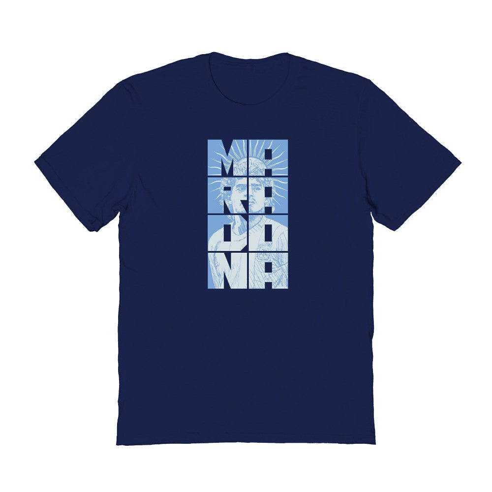 Diego Maradona Argentina National Team Vive La Fete Portrait T-Shirts - Navy