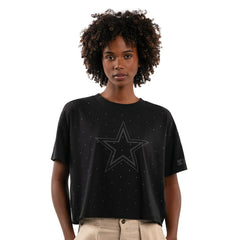 Dallas Cowboys Starter Women's Rhinestone Sprinkle Boxy Cropped T-Shirt Black - NFL