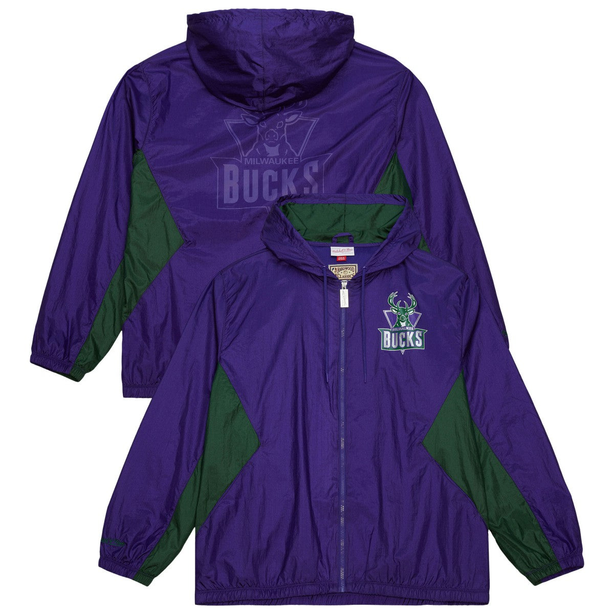 Mitchell & Ness - Milwaukee Bucks Playmaker Full-Zip Hooded Windbreaker Jacket - Purple