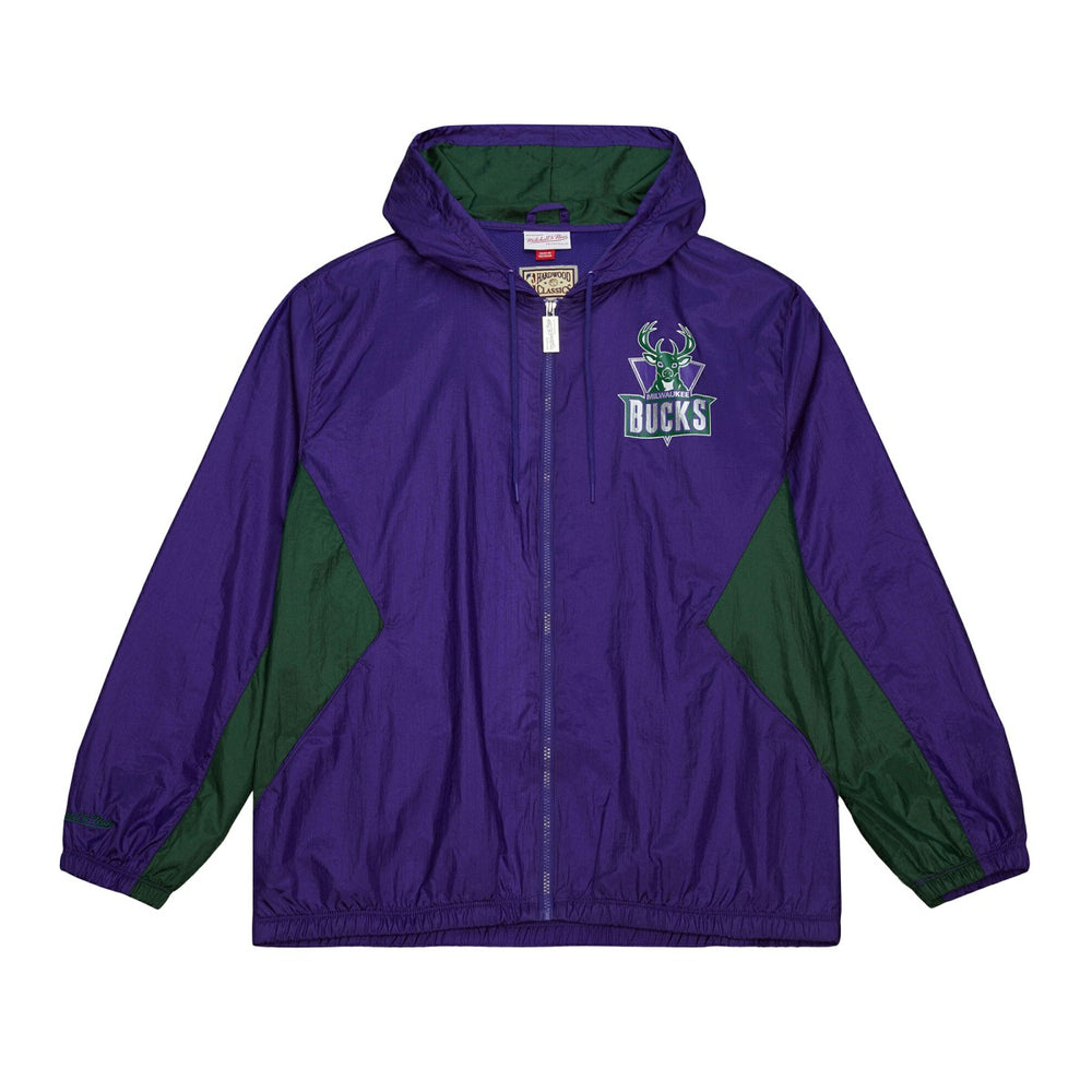 Mitchell & Ness - Milwaukee Bucks Playmaker Full-Zip Hooded Windbreaker Jacket - Purple