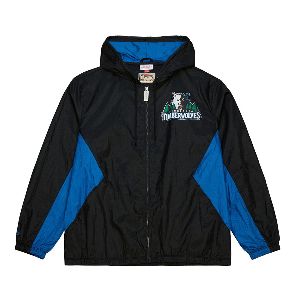 Mitchell & Ness - Minnesota Timberwolves Playmaker Full-Zip Hooded Windbreaker Jacket - Black