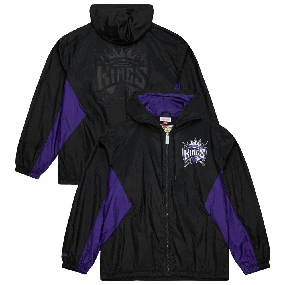 Mitchell & Ness - Sacramento Kings Playmaker Full-Zip Hooded Windbreaker Jacket - Black