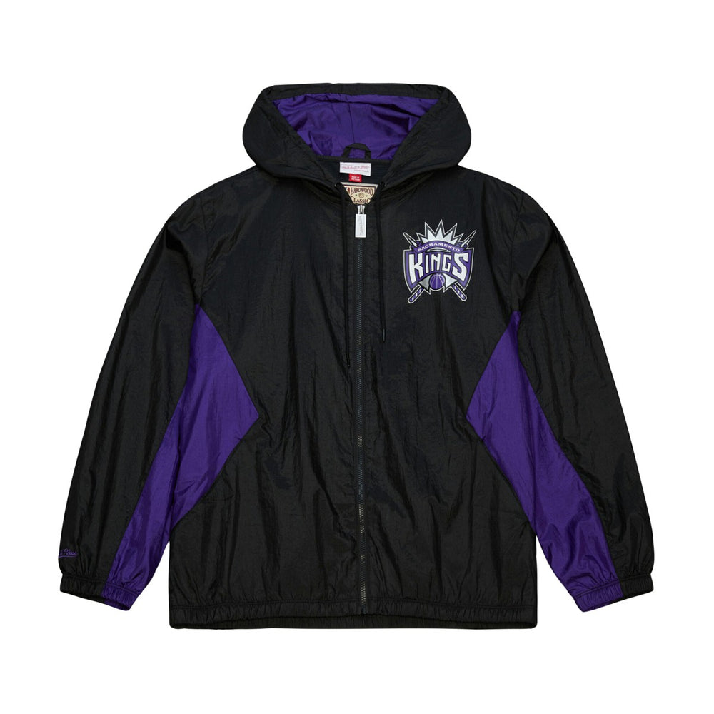 Mitchell & Ness - Sacramento Kings Playmaker Full-Zip Hooded Windbreaker Jacket - Black