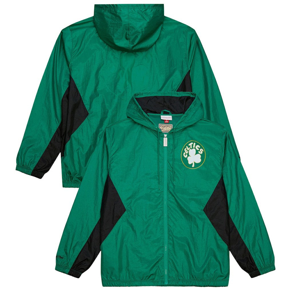 Mitchell & Ness - Boston Celtics Playmaker Full-Zip Hooded Windbreaker Jacket - Kelly Green