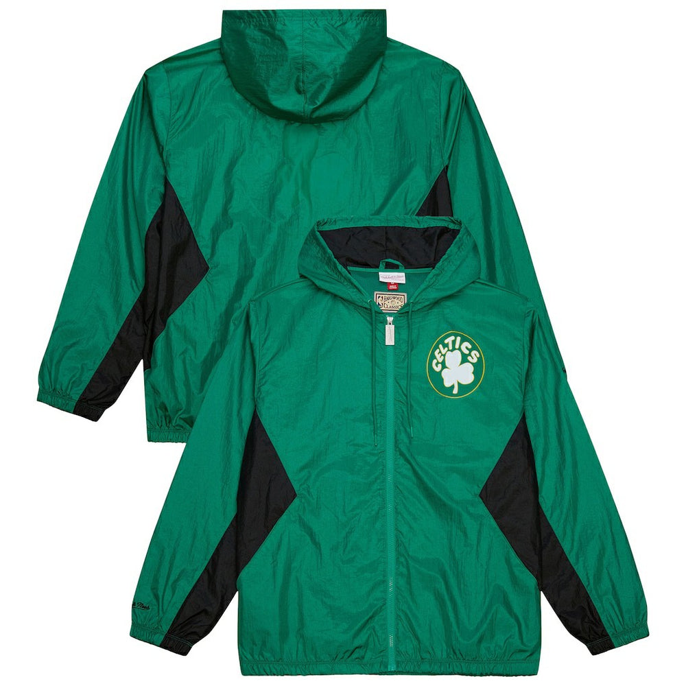 Mitchell & Ness - Boston Celtics Playmaker Full-Zip Hooded Windbreaker Jacket - Kelly Green