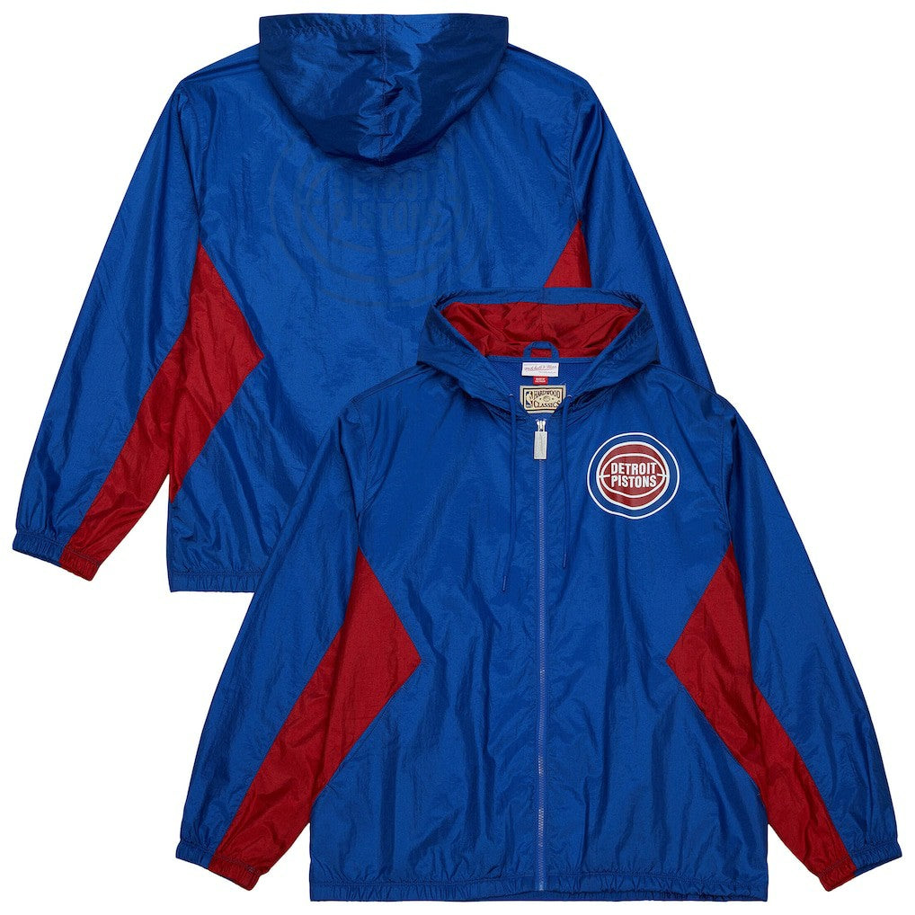 Mitchell & Ness - Detroit Pistons Playmaker Full-Zip Hooded Windbreaker Jacket - Blue