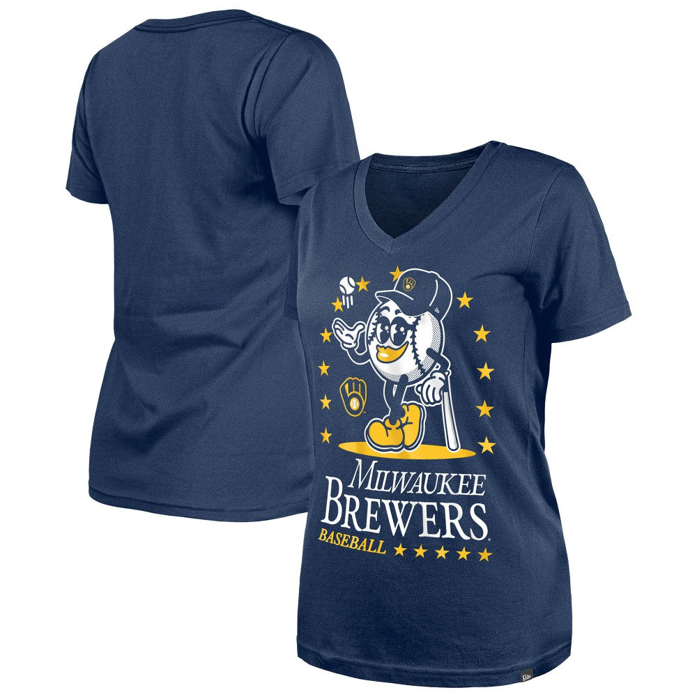 Milwaukee Brewers New Era Women's Little Miss 2 V-Neck T-Shirt Near Me