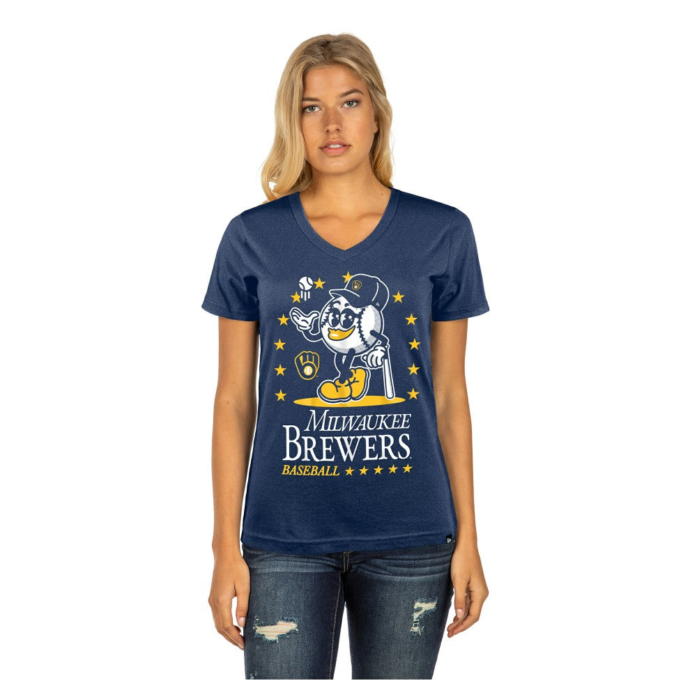 Milwaukee Brewers New Era Women's Little Miss 2 V-Neck T-Shirt Near Me