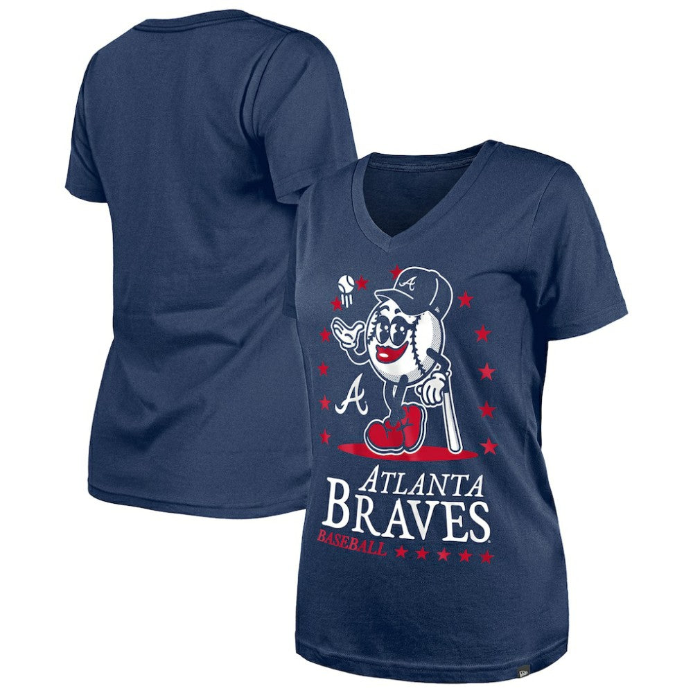 Atlanta Braves New Era Women's Little Miss 2 V-Neck T-Shirt On Sale