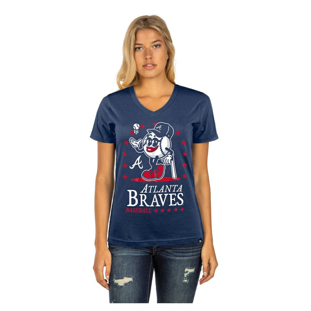 Atlanta Braves New Era Women's Little Miss 2 V-Neck T-Shirt On Sale