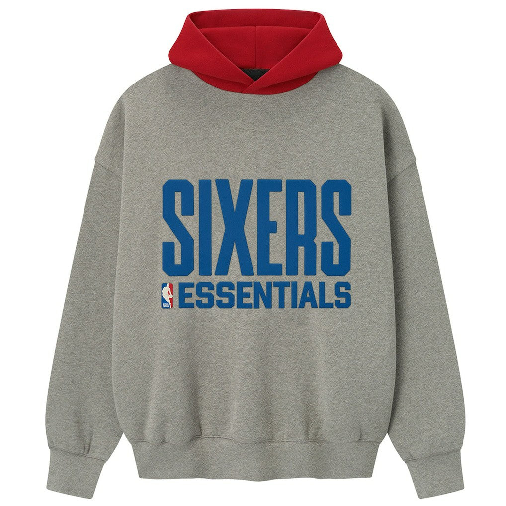 NBA - Philadelphia 76ers Fear of God x NBA Unisex Sport Hoodie - Heather Gray/Red