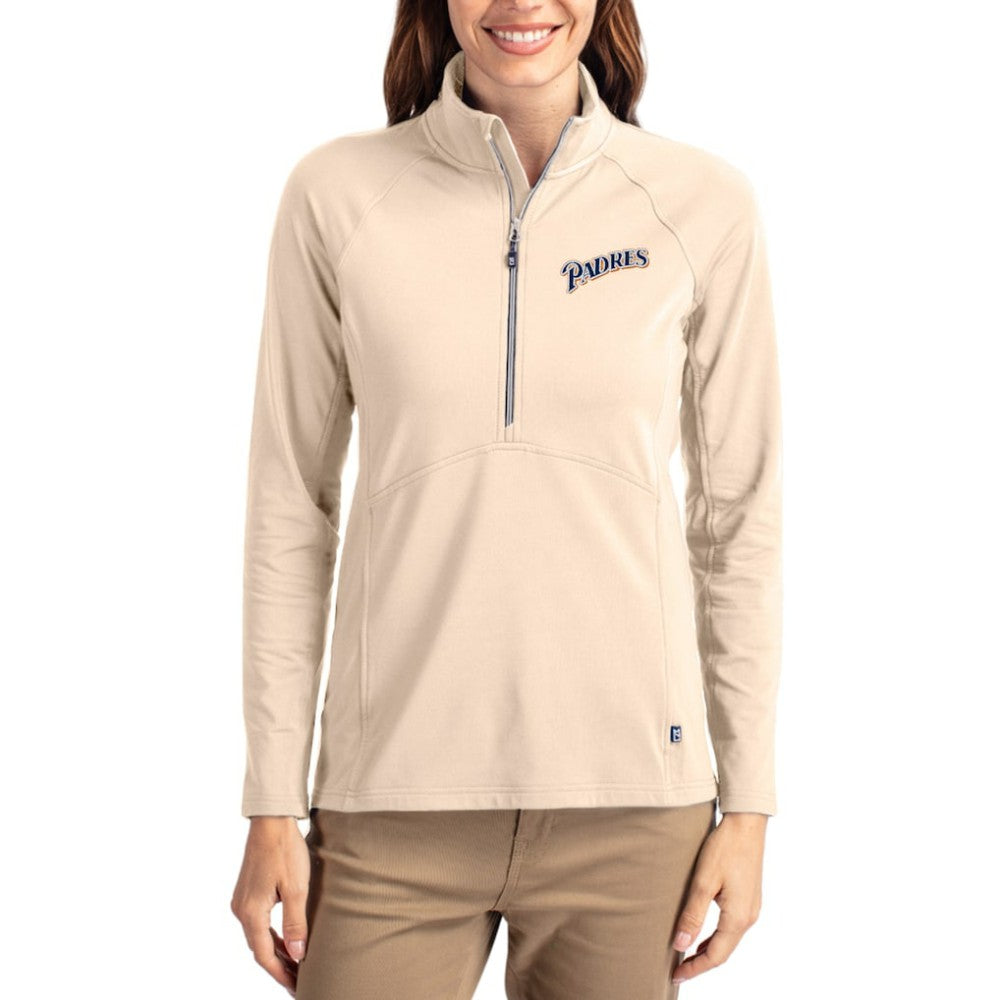 San Diego Padres Cutter & Buck Women's Cooperstown Collection Adapt Eco Knit Stretch Half-Zip Pullover Clearance