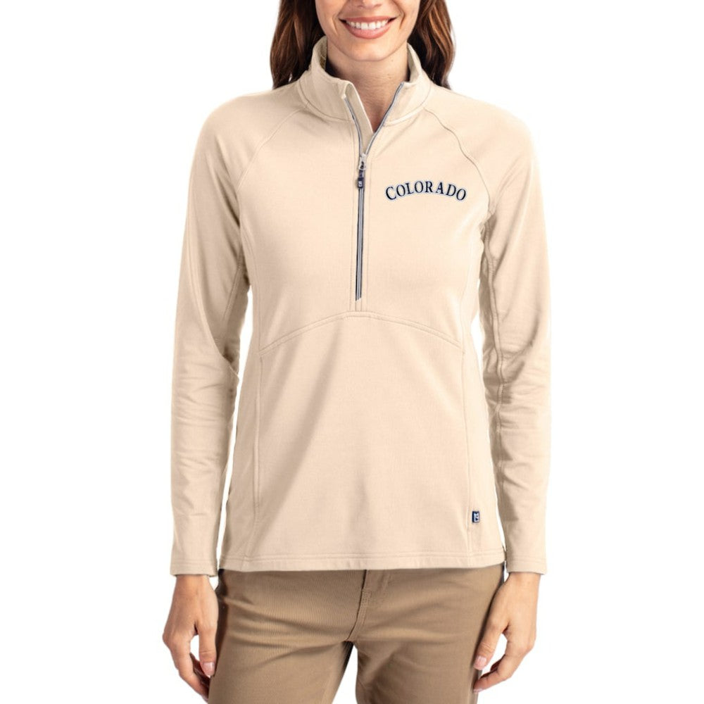 Colorado Rockies Cutter & Buck Women's Cooperstown Collection Adapt Eco Knit Stretch Half-Zip Pullover Lifestyle