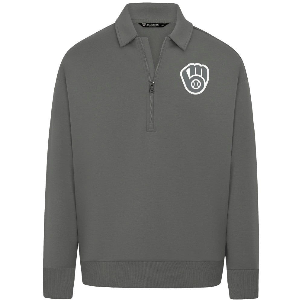 Milwaukee Brewers Levelwear Women's Canmore Chenille Logo Quarter-Zip Top for sale