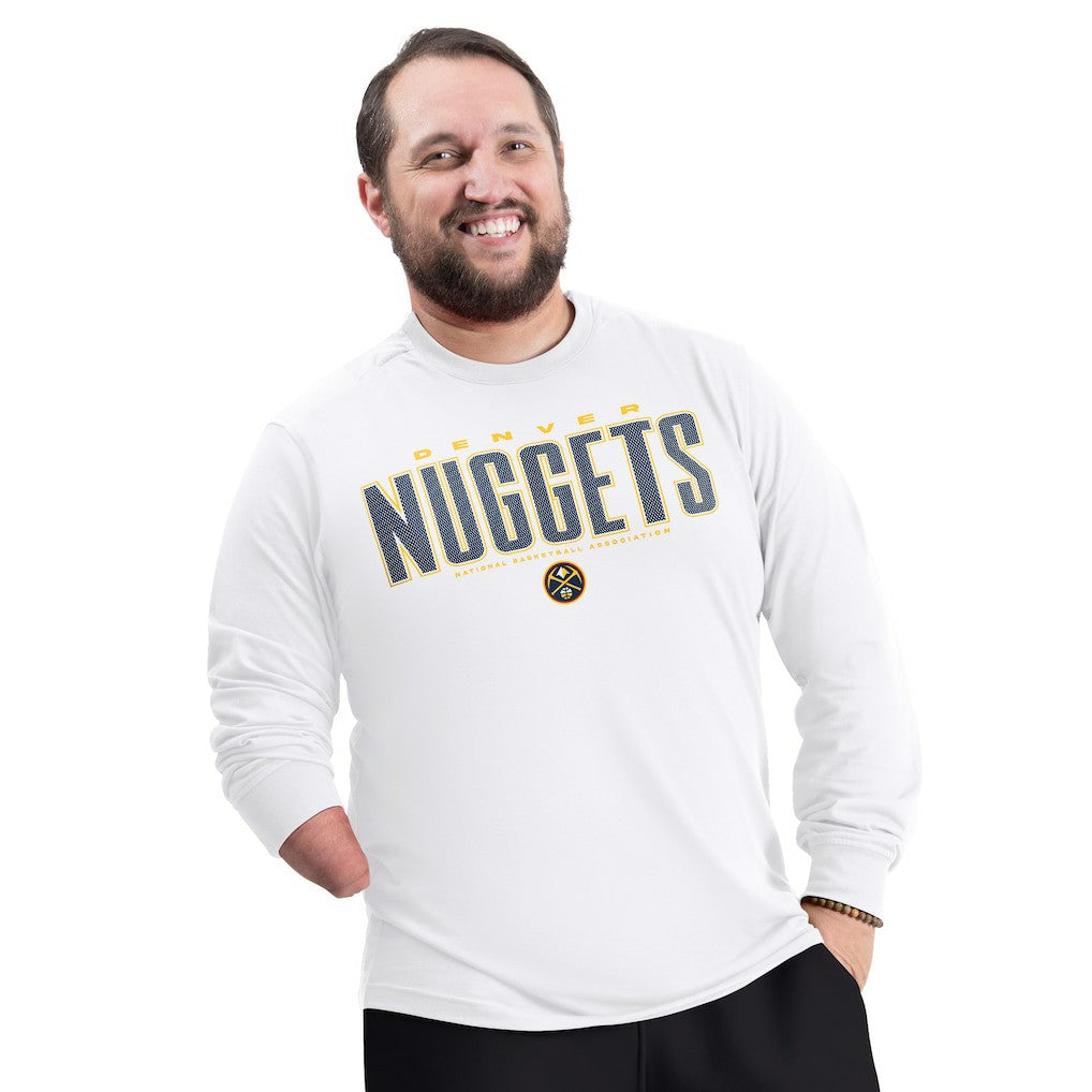 NBA - Denver Nuggets G-III Sports by Carl Banks Adaptive Printed Mesh Effect Long Sleeve T-Shirt - White