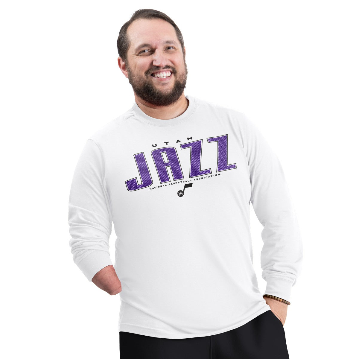NBA - Utah Jazz G-III Sports by Carl Banks Adaptive Printed Mesh Effect Long Sleeve T-Shirt - White