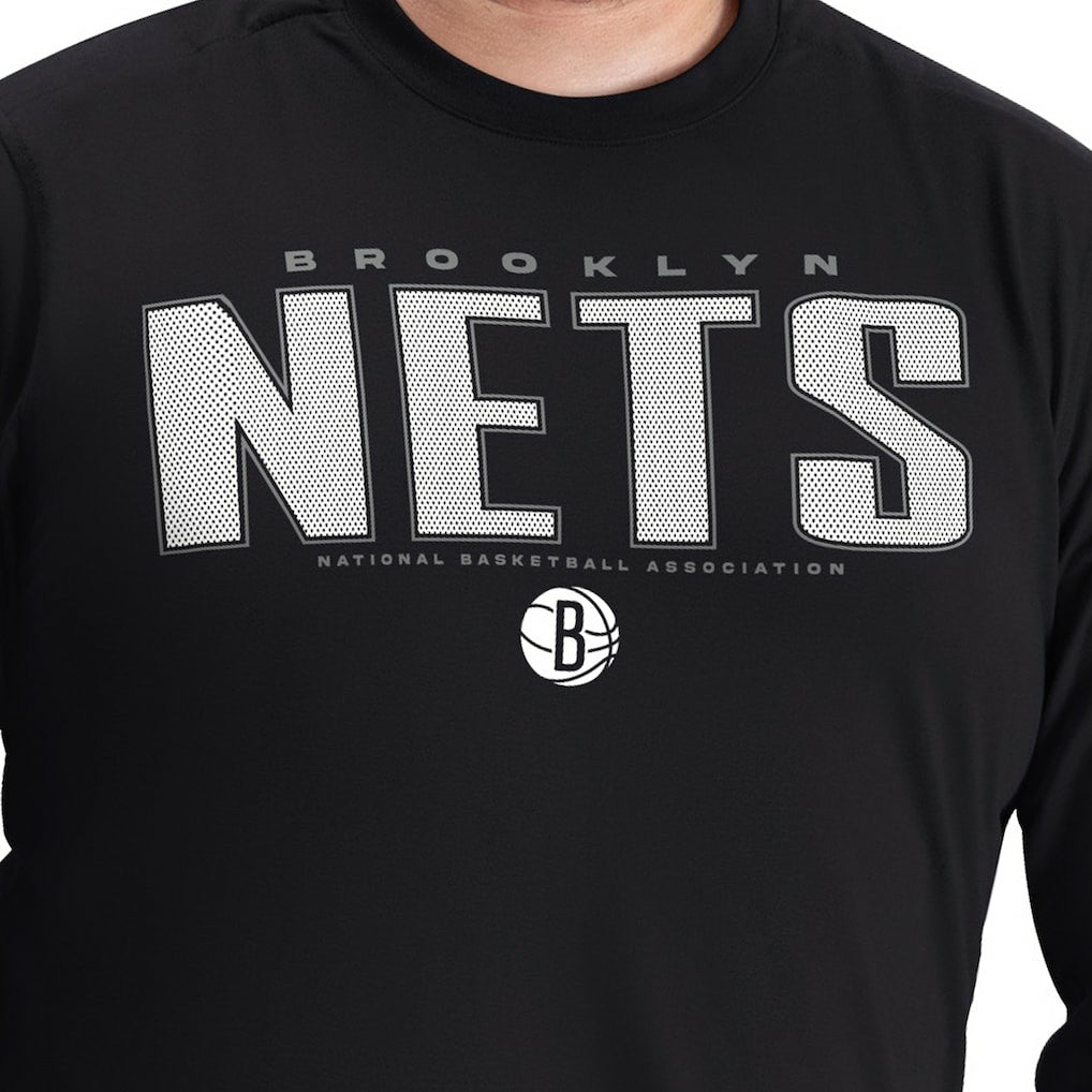 NBA - Brooklyn Nets G-III Sports by Carl Banks Adaptive Printed Mesh Effect Long Sleeve T-Shirt - Black