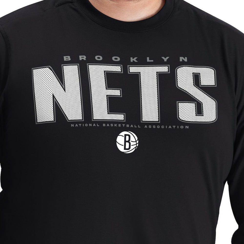NBA - Brooklyn Nets G-III Sports by Carl Banks Adaptive Printed Mesh Effect Long Sleeve T-Shirt - Black