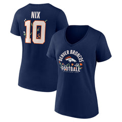 Bo Nix Denver Broncos Women's Floral Name & Number V-Neck T-Shirt Navy - NFL