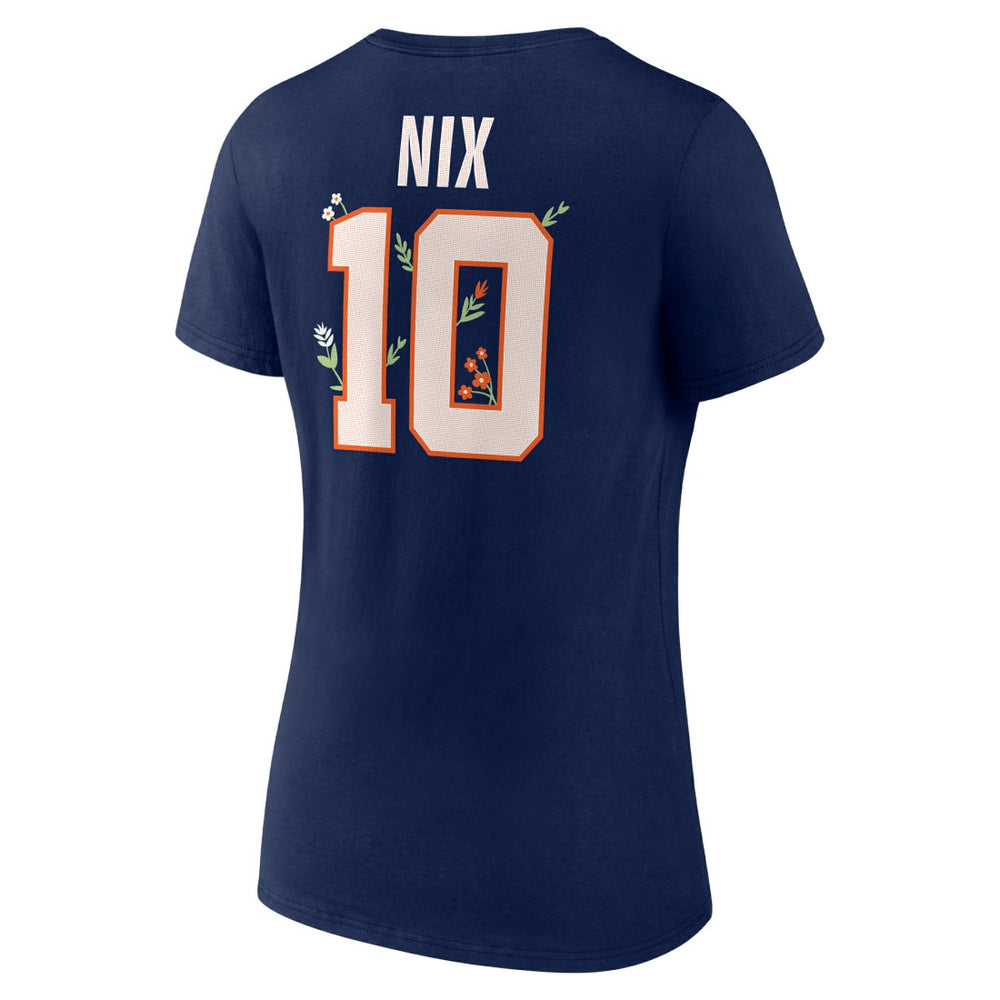 Bo Nix Denver Broncos Women's Floral Name & Number V-Neck T-Shirt Navy - NFL