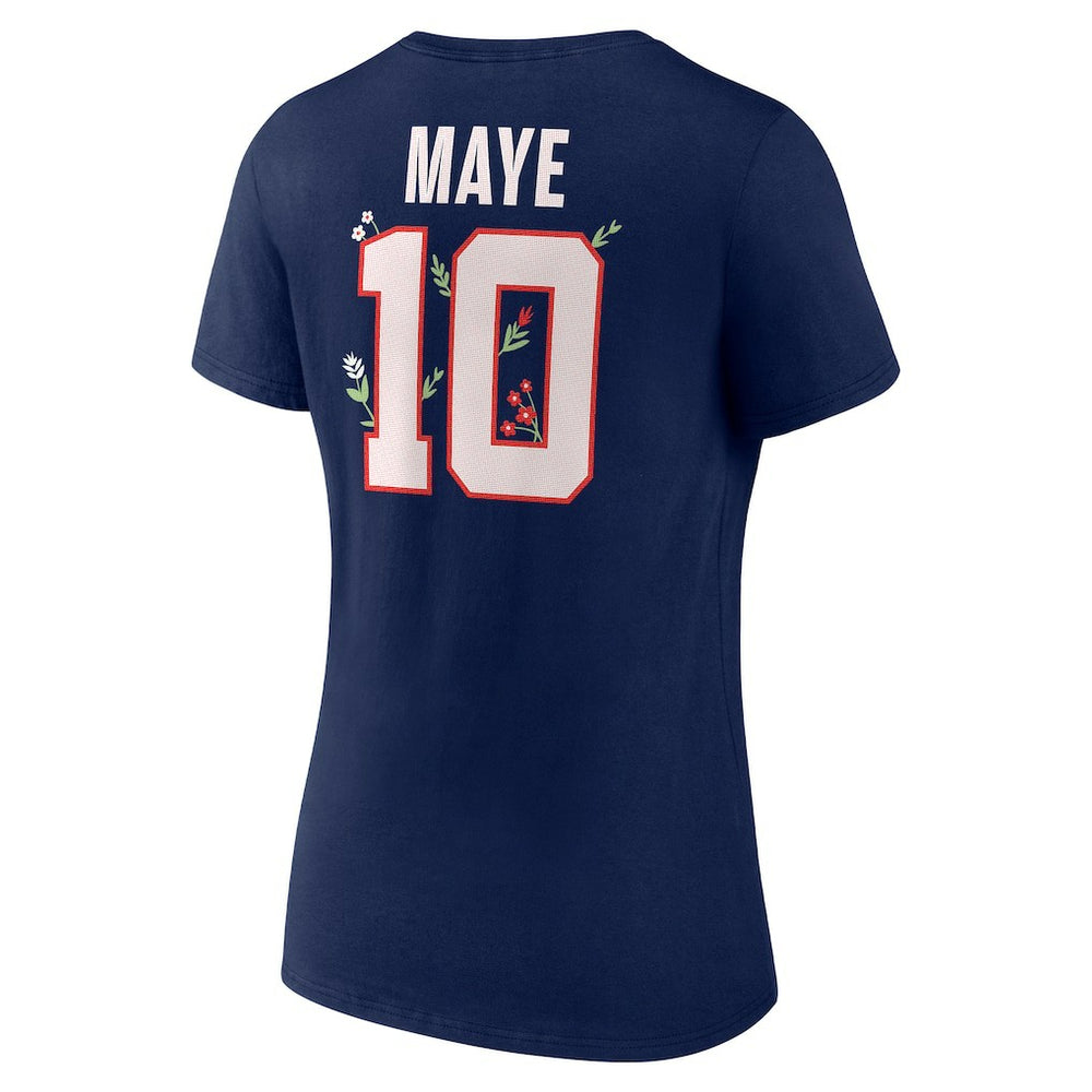 Drake Maye New England Patriots Women's Floral Name & Number V-Neck T-Shirt Navy - NFL