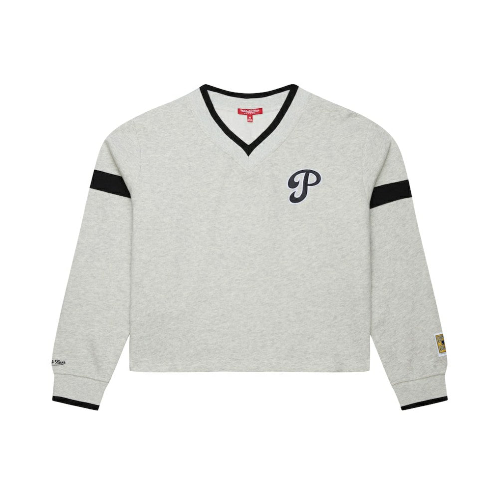 Philadelphia Phillies Mitchell & Ness Women's Cooperstown Collection V-Neck Cropped Toggle Sweatshirt for sale