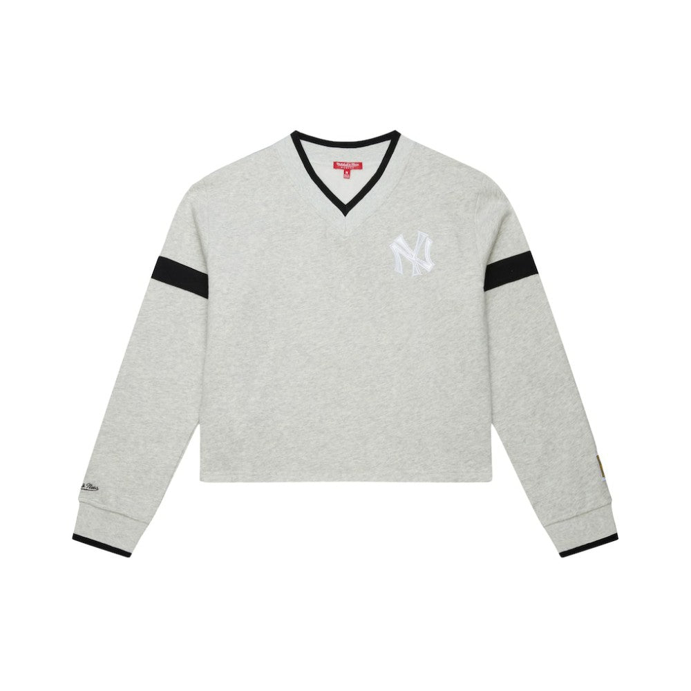 New York Yankees Mitchell & Ness Women's Cooperstown Collection V-Neck Cropped Toggle Sweatshirt Online
