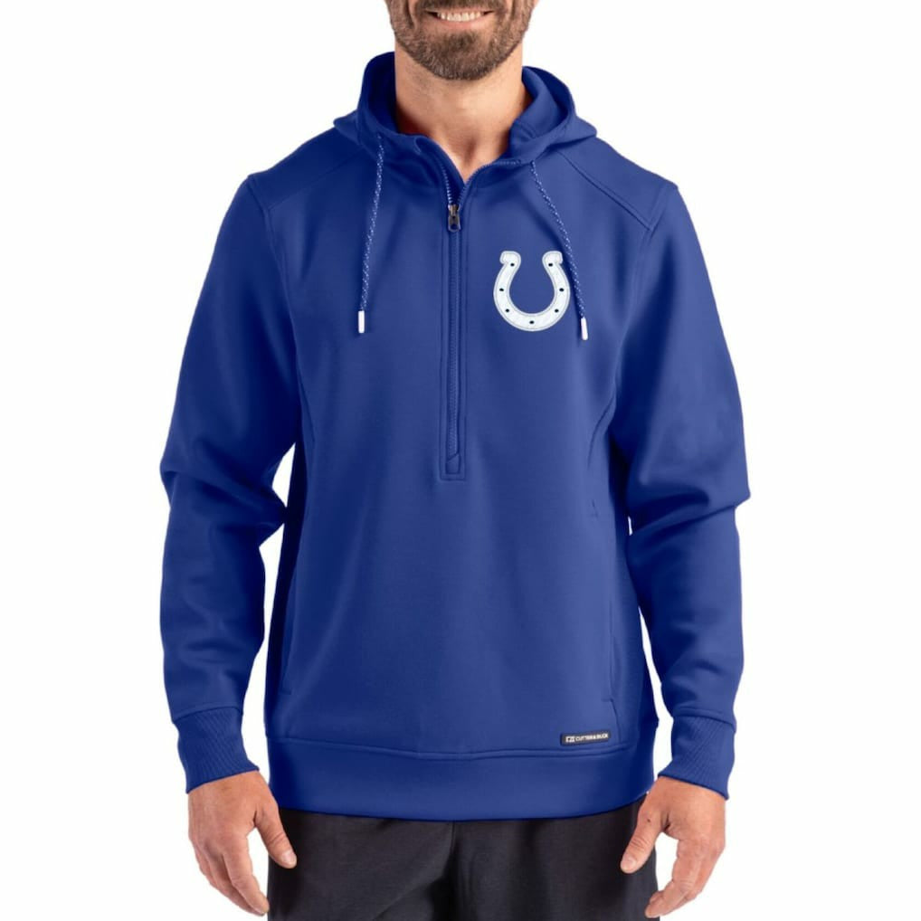 Indianapolis Colts Cutter & Buck Roam Eco Half-Zip Recycled Pullover Hoodie Royal - NFL