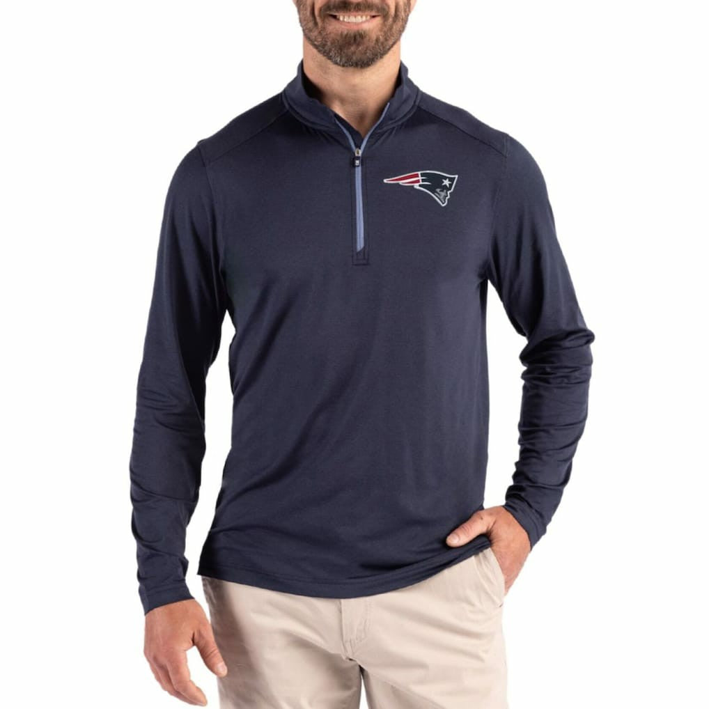 New England Patriots Cutter & Buck Coastline Epic Comfort Recycled Quarter-Zip Pullover Navy - NFL