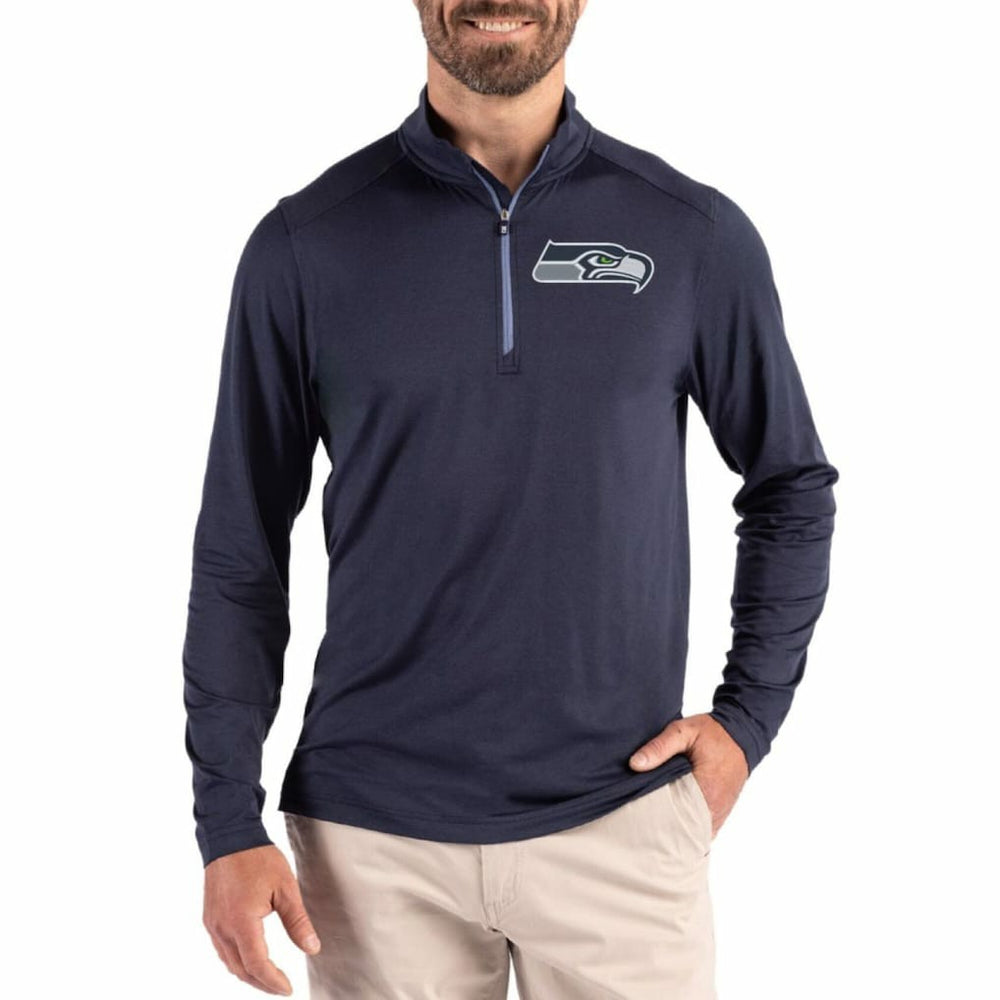 Seattle Seahawks Cutter & Buck Coastline Epic Comfort Recycled Quarter-Zip Pullover College Navy - NFL
