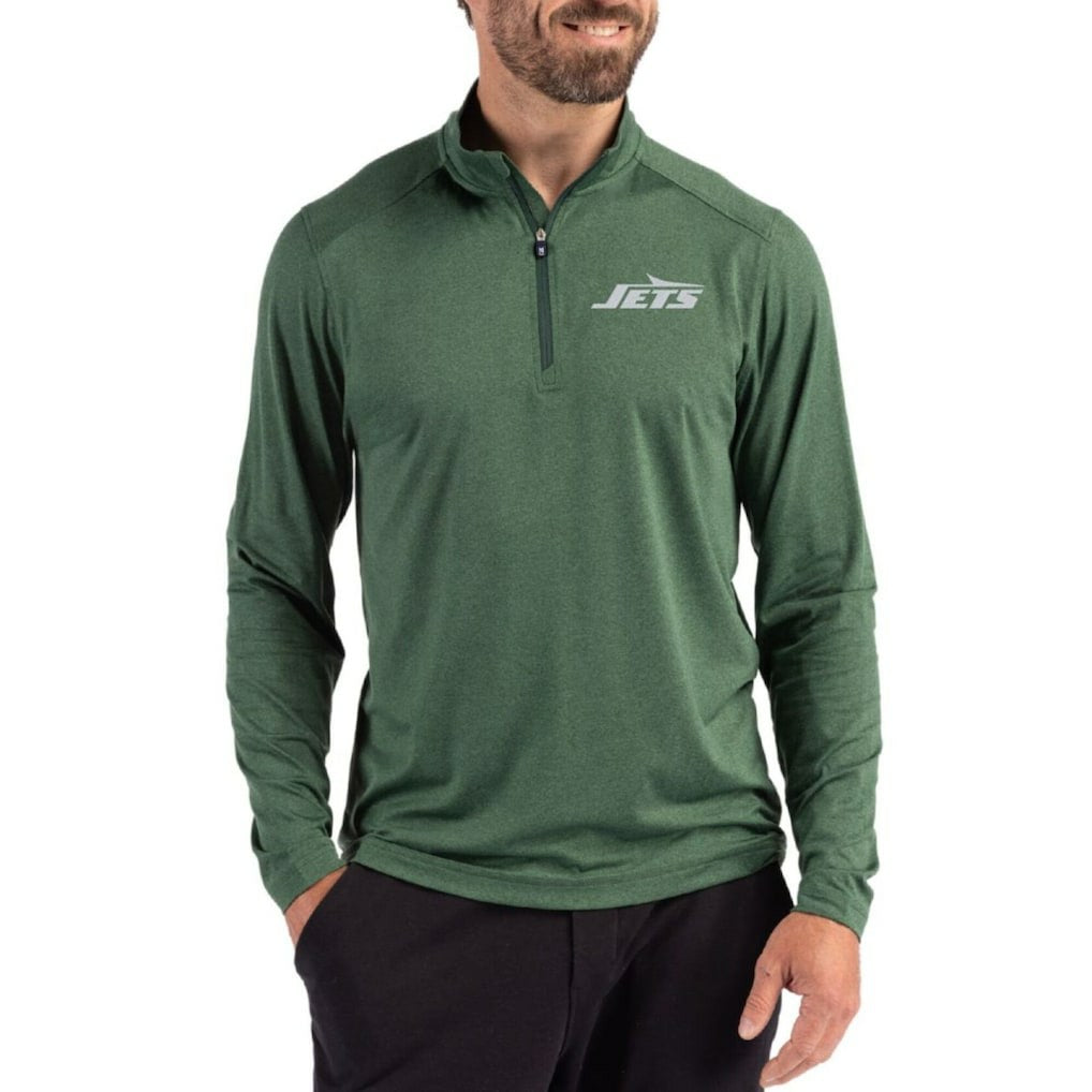 New York Jets Cutter & Buck Coastline Epic Comfort Recycled Quarter-Zip Pullover Green - NFL