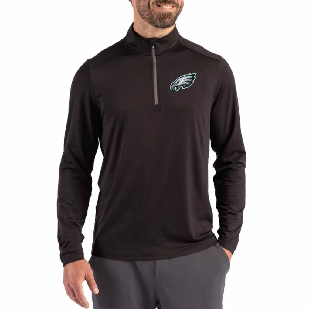 Philadelphia Eagles Cutter & Buck Coastline Epic Comfort Recycled Quarter-Zip Pullover Black - NFL