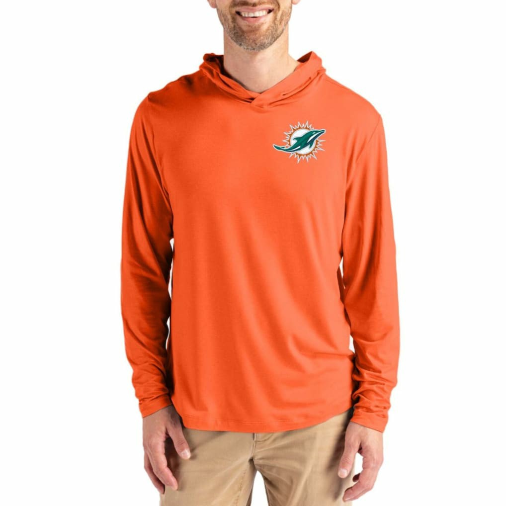 Miami Dolphins Cutter & Buck Coastline Epic Comfort Recycled Long Sleeve Hoodie T-Shirt Orange - NFL