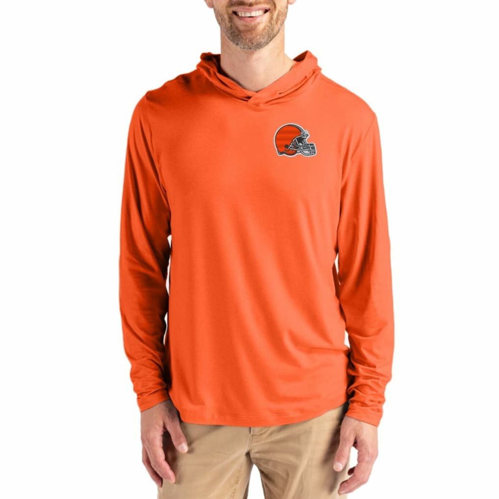 Cleveland Browns Cutter & Buck Coastline Epic Comfort Recycled Long Sleeve Hoodie T-Shirt Orange - NFL