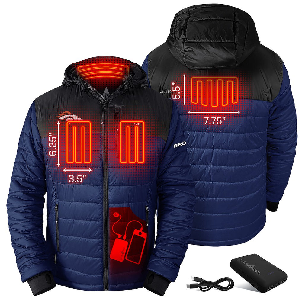 Denver Broncos ActionHeat 5V Battery Heated Colorblock Full-Zip Puffer Jacket Black/Navy - NFL