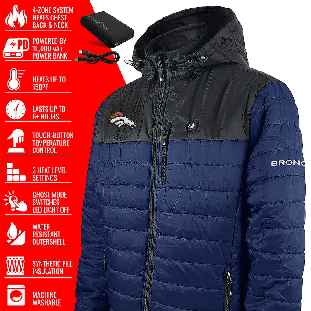 Denver Broncos ActionHeat 5V Battery Heated Colorblock Full-Zip Puffer Jacket Black/Navy - NFL