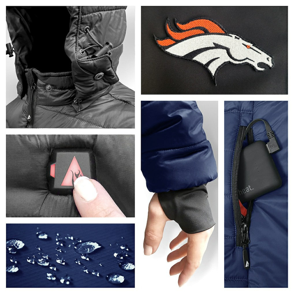 Denver Broncos ActionHeat 5V Battery Heated Colorblock Full-Zip Puffer Jacket Black/Navy - NFL