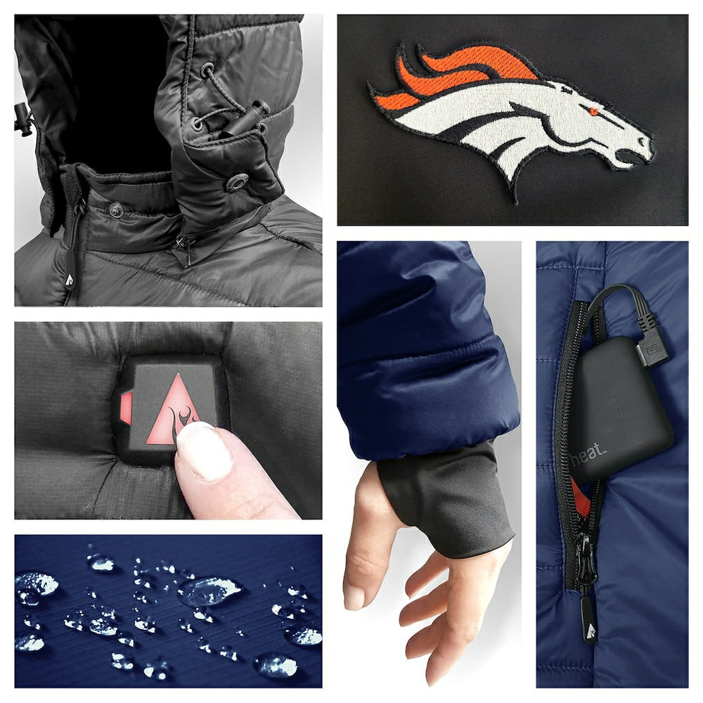Denver Broncos ActionHeat 5V Battery Heated Colorblock Full-Zip Puffer Jacket Black/Navy - NFL