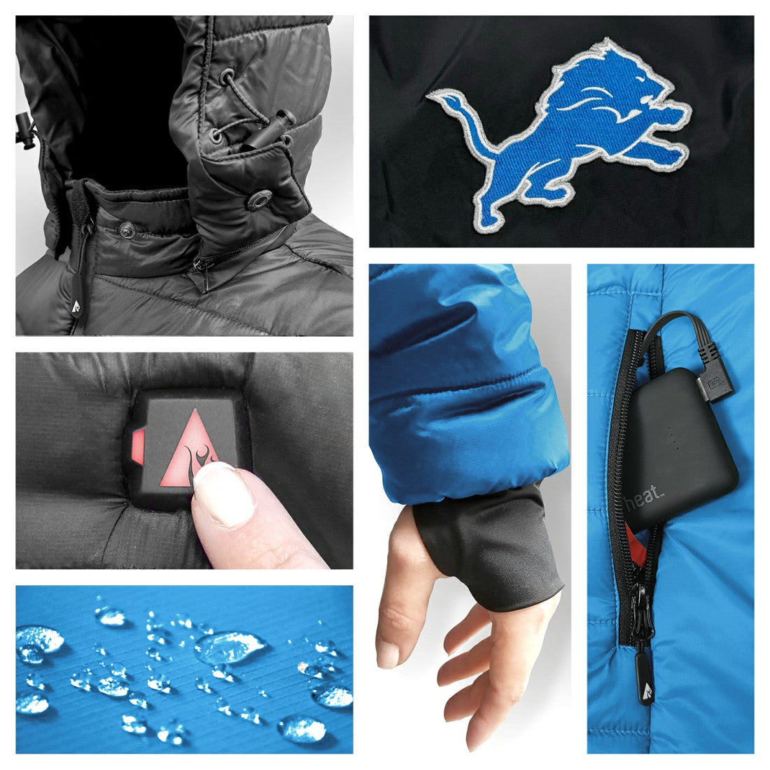 Detroit Lions ActionHeat 5V Battery Heated Colorblock Full-Zip Puffer Jacket Black/Blue - NFL
