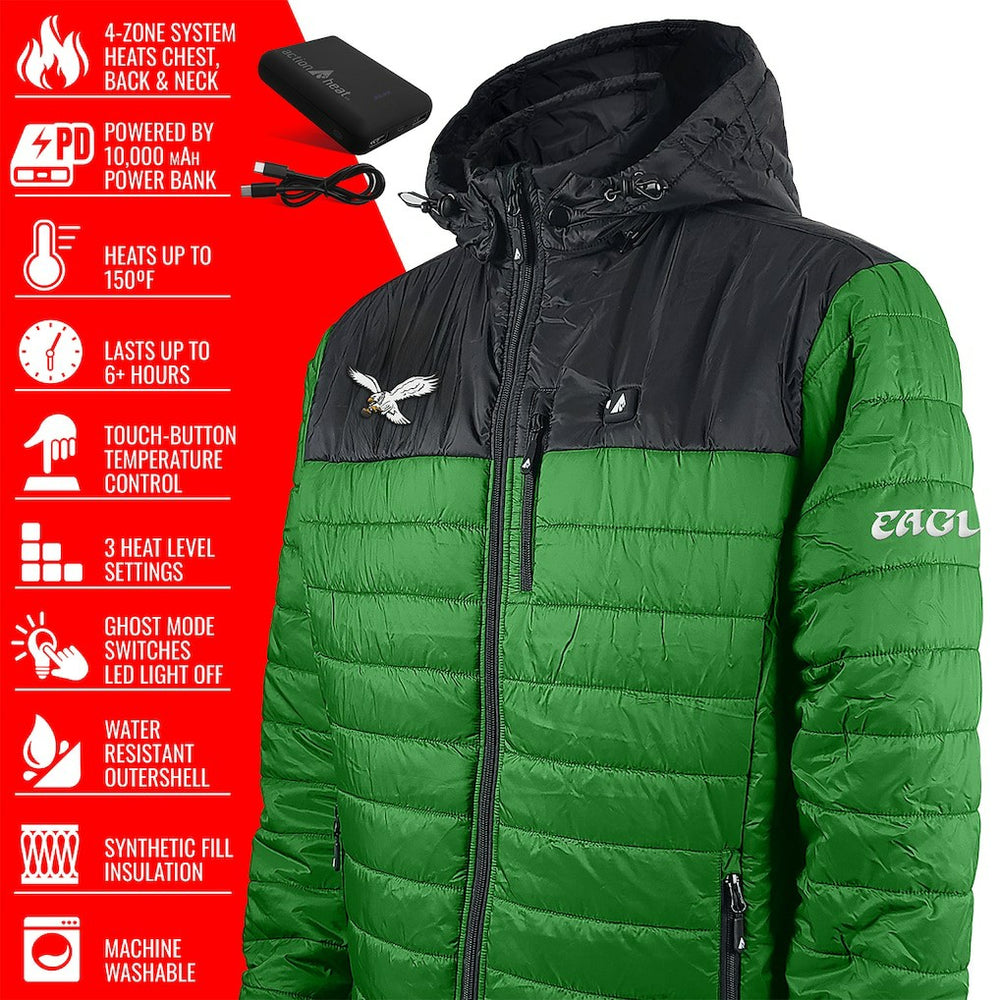 Philadelphia Eagles ActionHeat 5V Battery Heated Colorblock Full-Zip Puffer Jacket Black/Kelly Green - NFL