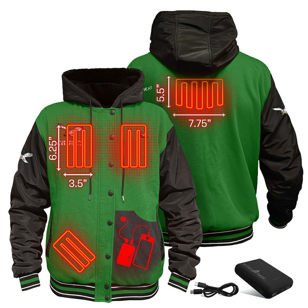 Philadelphia Eagles ActionHeat 5V Battery Heated Full-Snap Varsity Jacket Kelly Green/Black - NFL