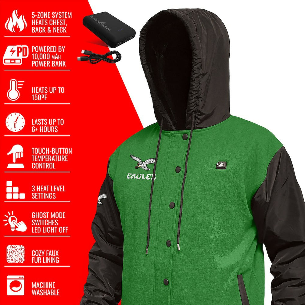 Philadelphia Eagles ActionHeat 5V Battery Heated Full-Snap Varsity Jacket Kelly Green/Black - NFL