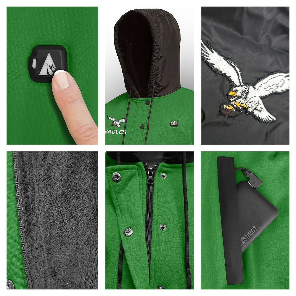 Philadelphia Eagles ActionHeat 5V Battery Heated Full-Snap Varsity Jacket Kelly Green/Black - NFL